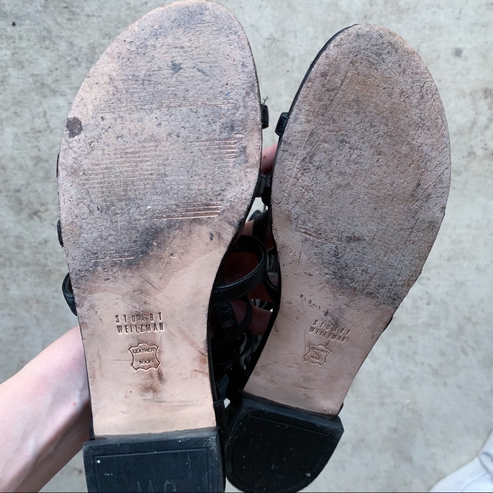 Stuart Weitzman Gladiator Sandals Black Leather With Box - 8.5 - Picture 7 of 16